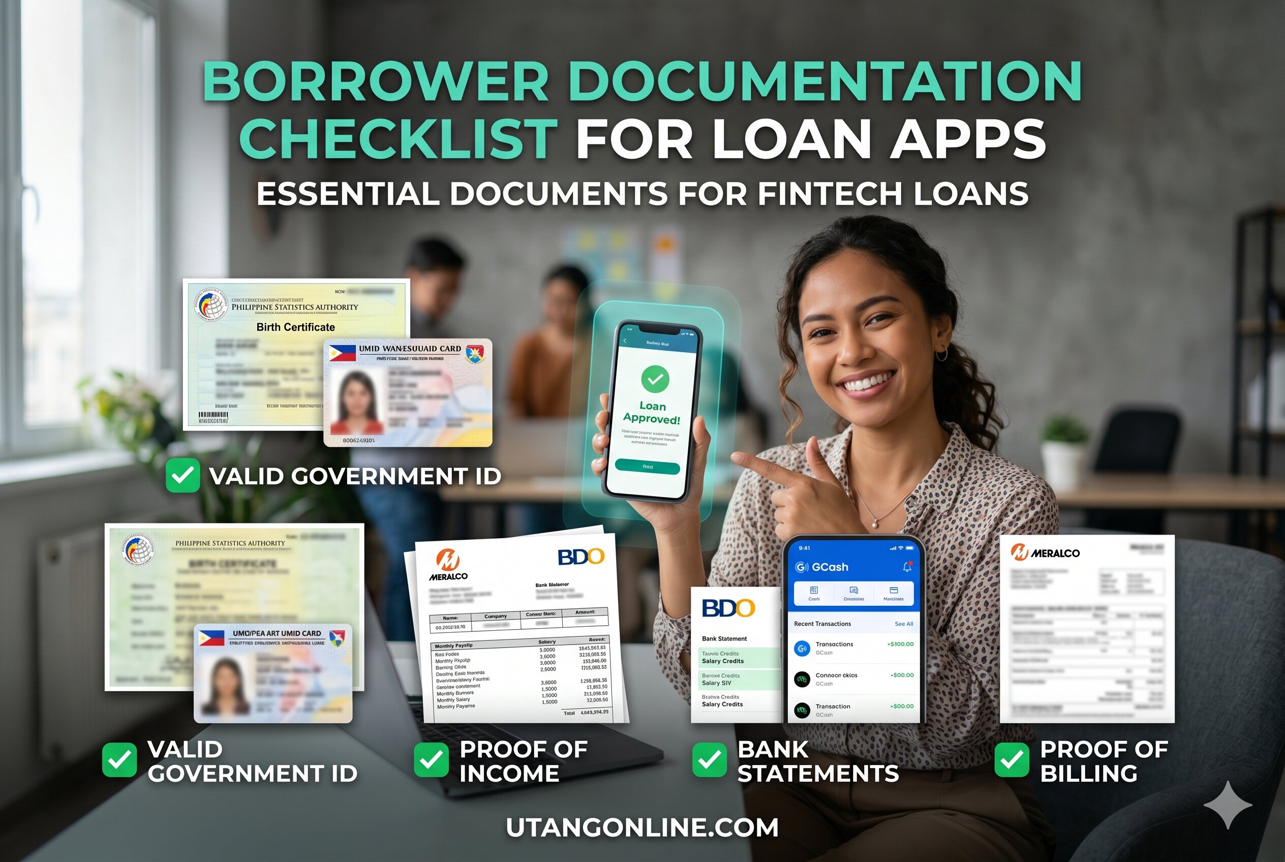 Checklist showing screenshots, repayment records, SEC details, and support contacts for Philippine loan apps