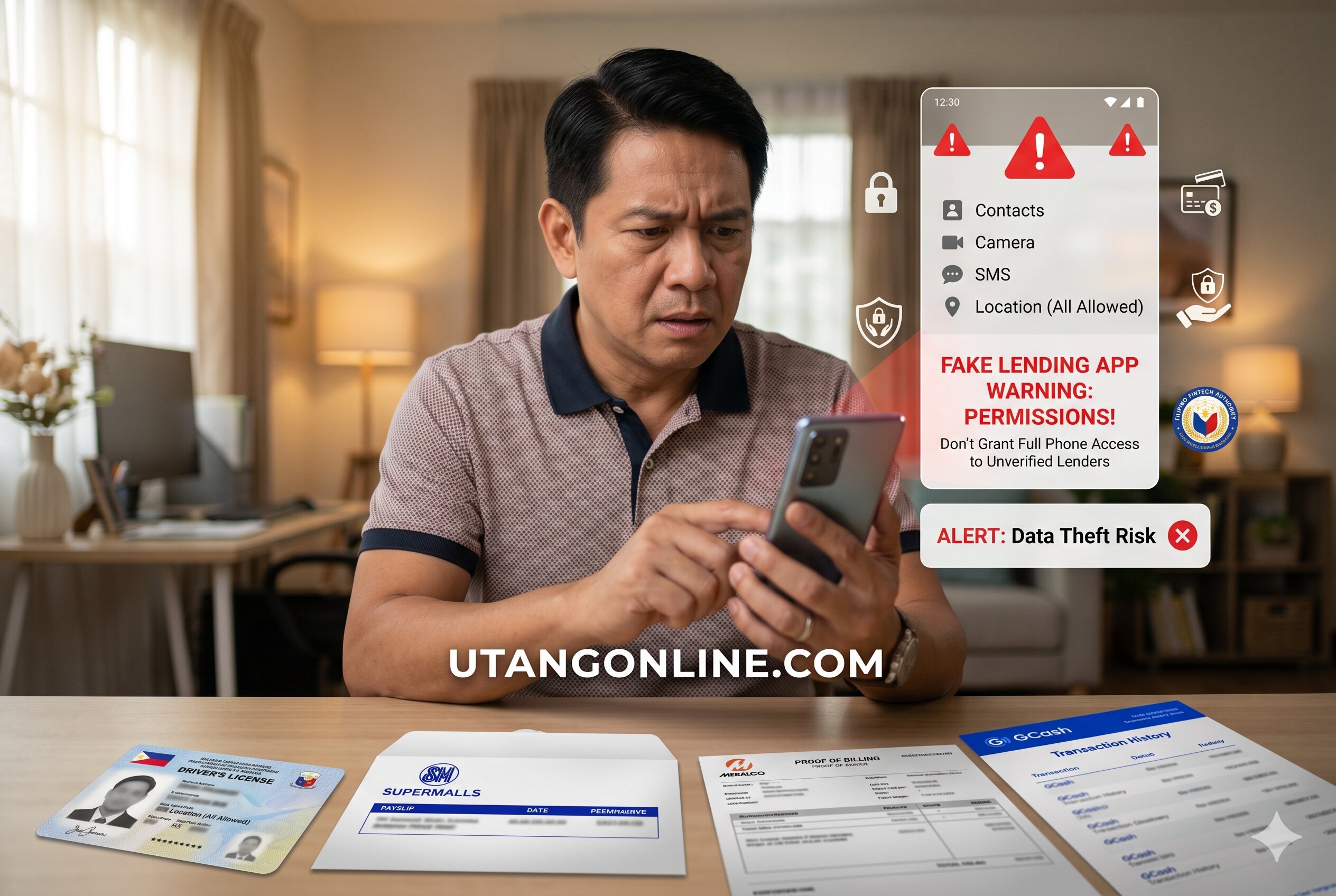 Dangerous loan app requesting contacts SMS and gallery permissions from Philippine borrower