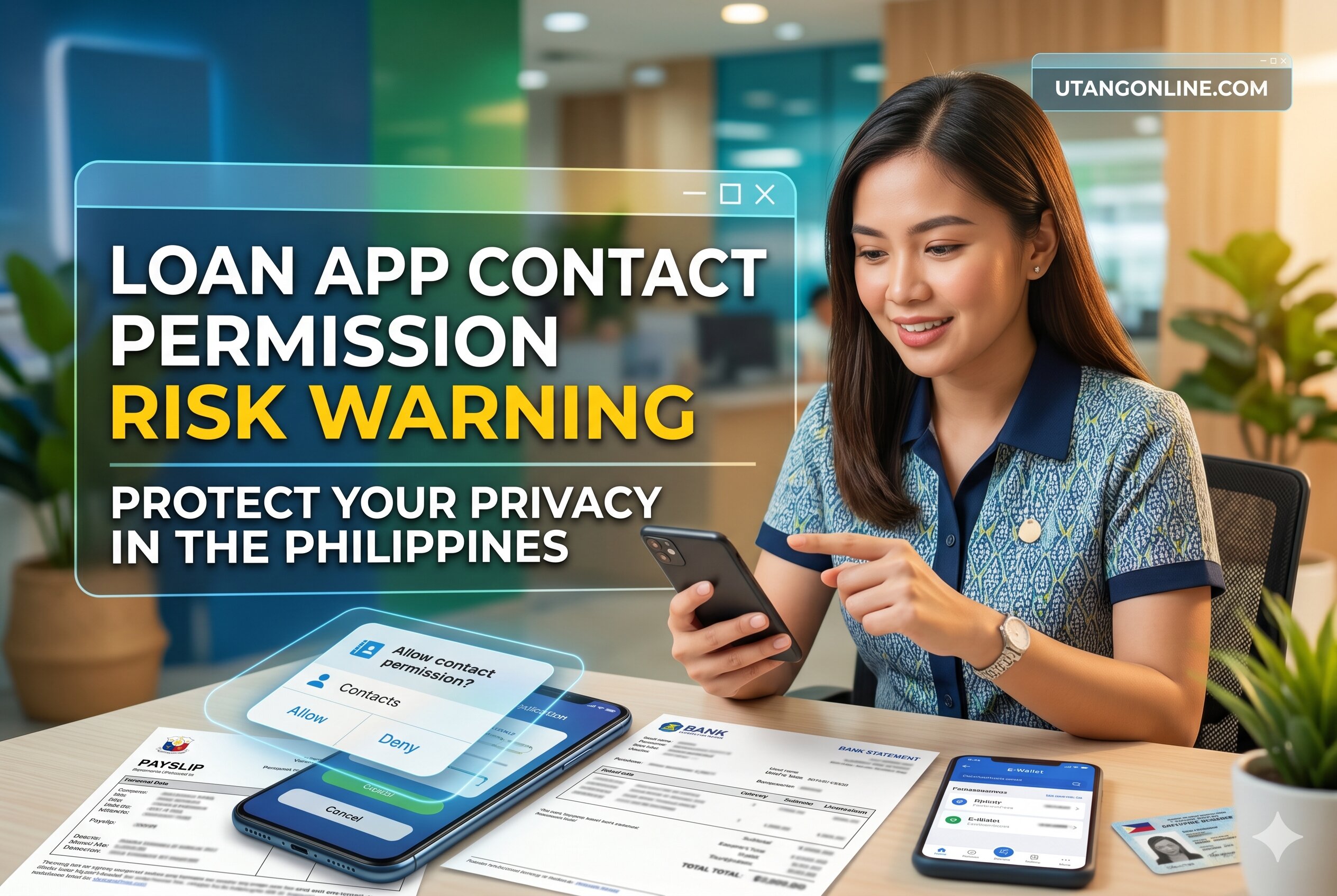 Loan app requesting contact access on Android phone with borrower privacy risk warning