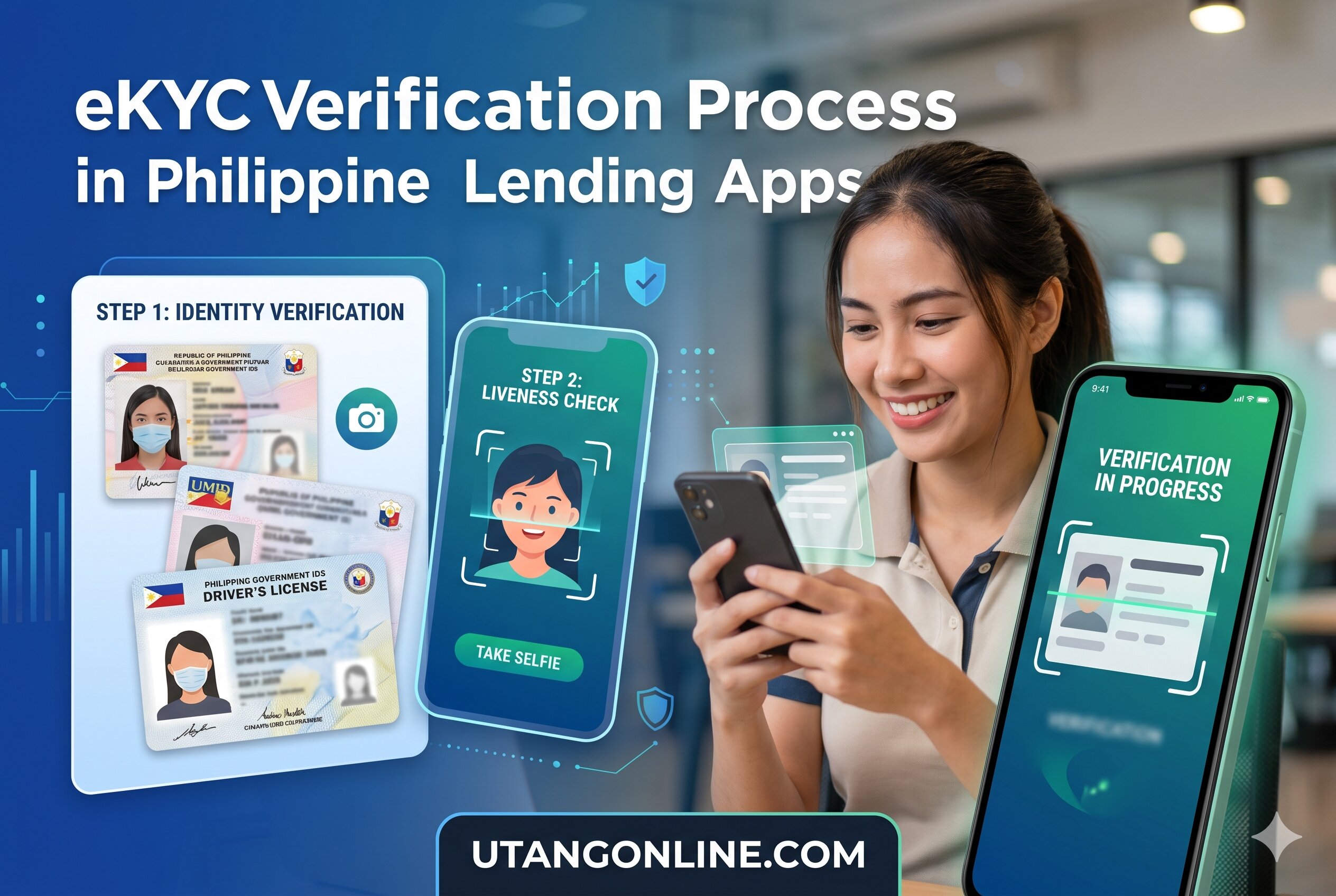 Mobile borrower completing selfie verification and ID validation during digital loan application in the Philippines