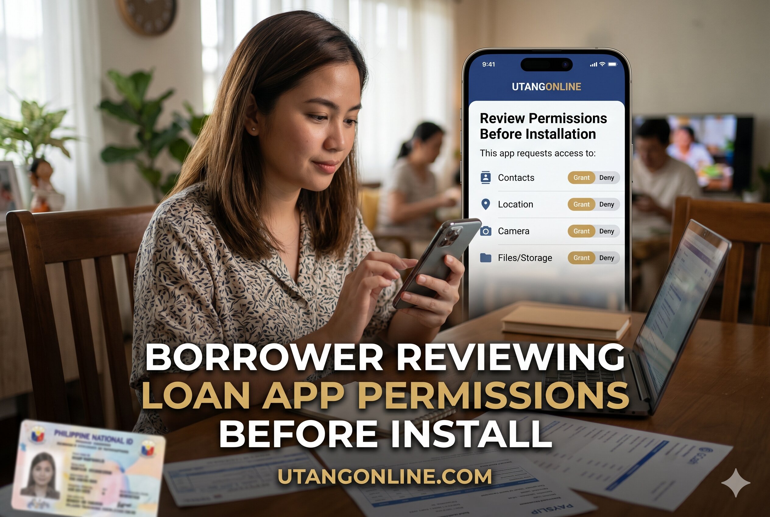 Philippine borrower checking Android loan app permissions before approving installation