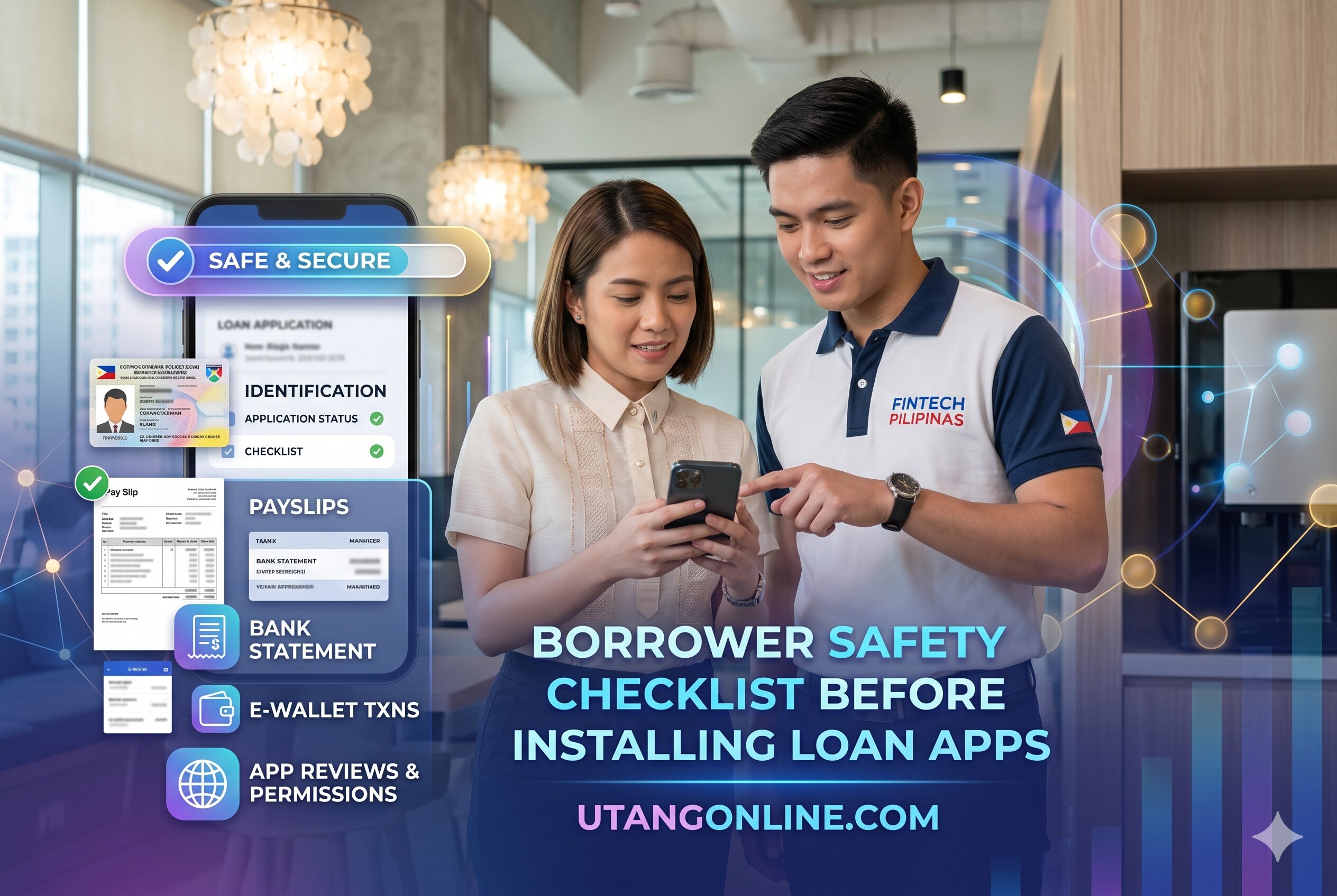 Philippine borrower reviewing SEC registration, app permissions, privacy policy, and lender legitimacy checklist before applying for a loan