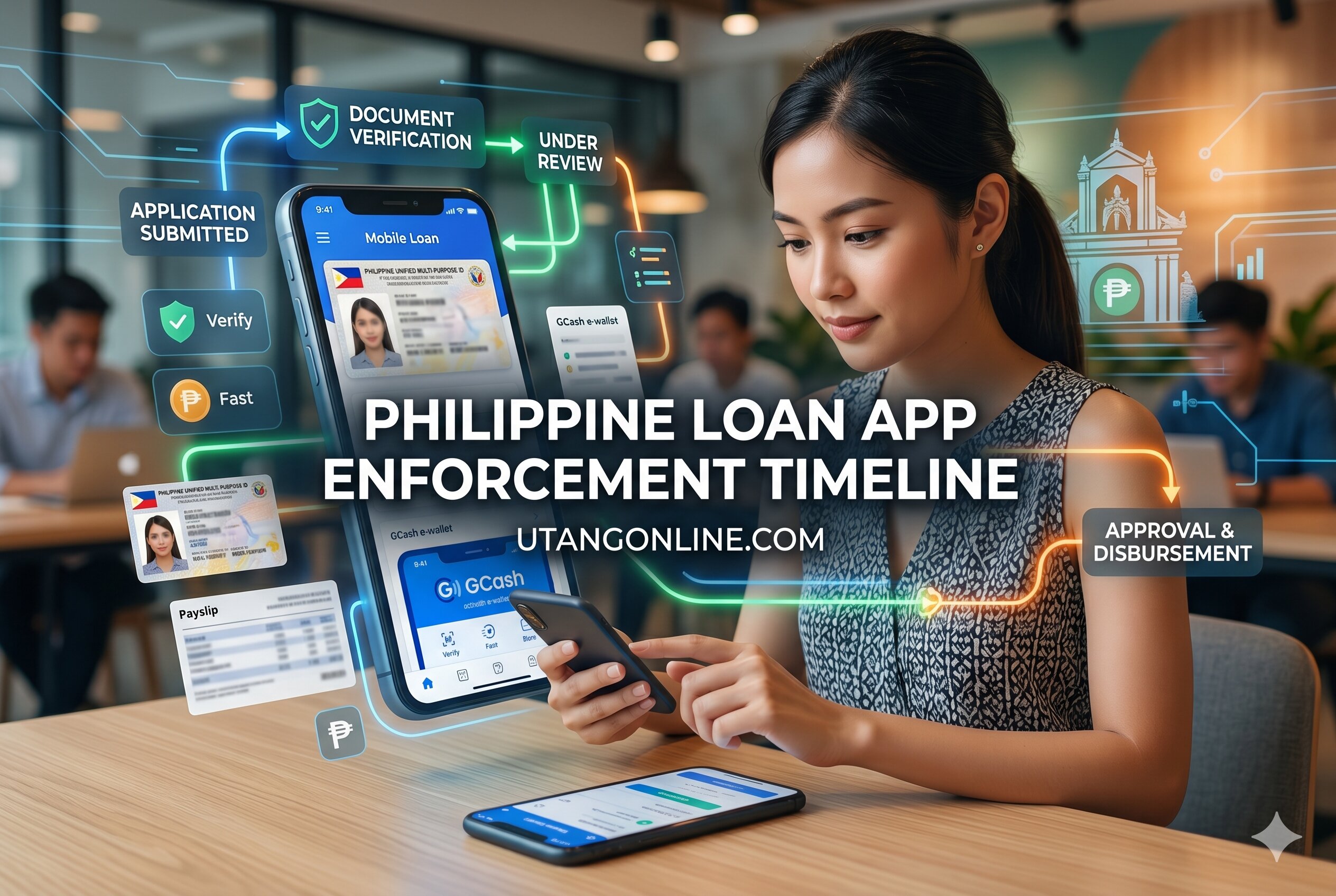Timeline showing SEC advisories, Google Play removals, and loan app enforcement actions in the Philippines