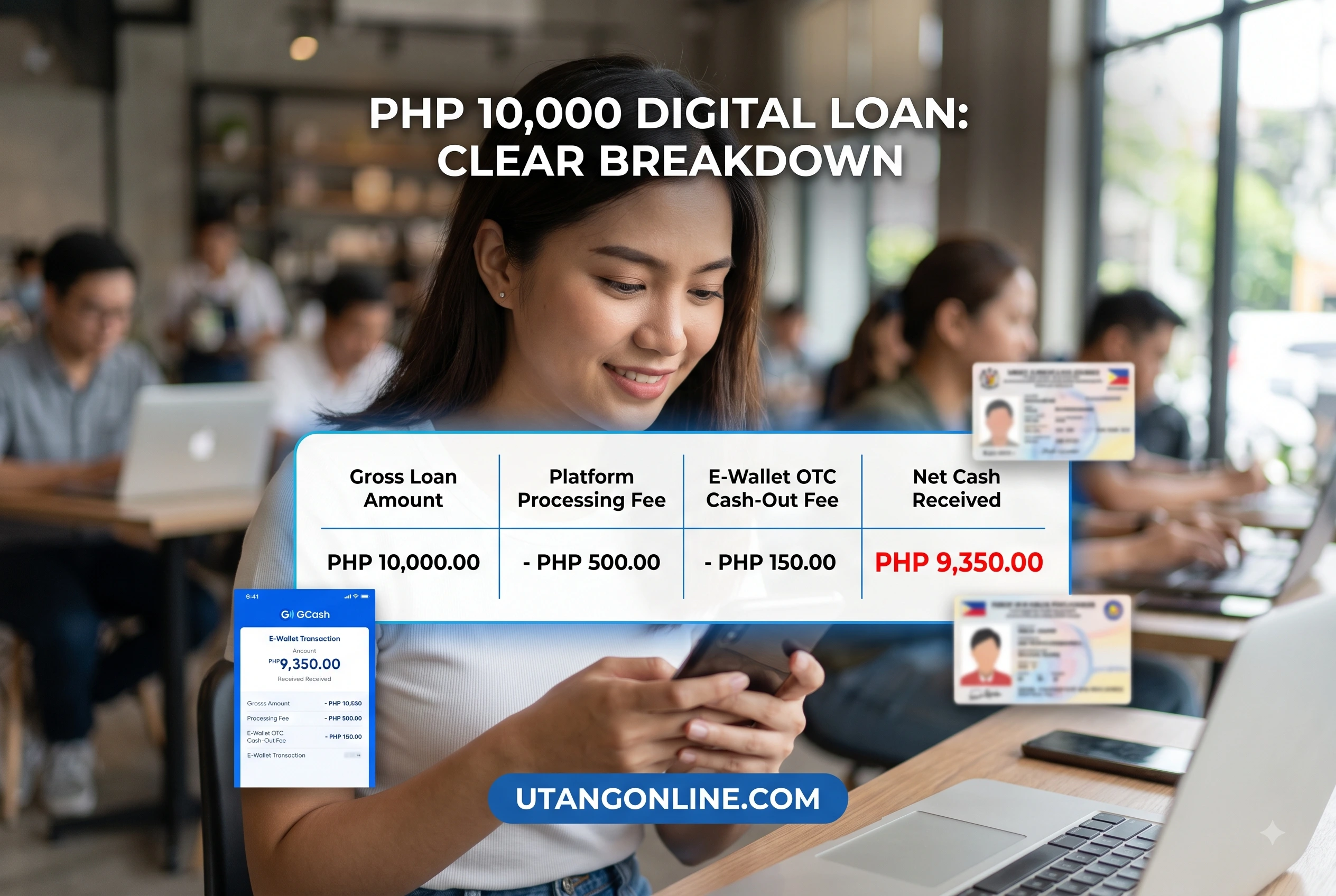 Excel spreadsheet calculating the hidden deductions and cash-out fees of a digital e-wallet loan.